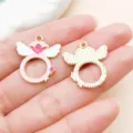 Pink angel wing diamond ring alloy charm for DIY jewelry making, cute enamel pendant accessories. - Wing Diamond Ring Style (27218)