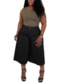Plus size casual women's outfit featuring a ribbed tank top and black wide leg culottes. - 0XL / Bottoms / Black