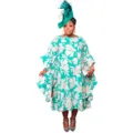 Plus size floral print kaftan dress with kimono sleeves and matching fascinator hat for women. - L / Dresses / Mint Green