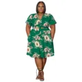 Detail view of the stylish floral print two-piece dress, featuring a wrap top and skirt. - 1XL / Top And Bottom / Green