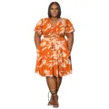 Plus size floral two piece set women summer v neck ruffle sleeve crop top and pocket skirt - 1XL / Top And Bottom / Orange