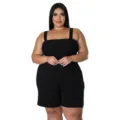 Detailed black smocked romper, square neck, stretchy fabric, comfortable fit for daily wear. - L / Set / Black