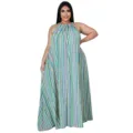 Robe longue grande taille à bretelles rayées, détails colorés verticaux, style casual. - L / Robes / Rayures Vertes