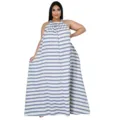 Robe longue grande taille à rayures, robe maxi ample et décontractée pour femme chic. - L / Robes / Rayures blanches