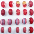 Set de cuentas rojas de agujero grande para pulseras DIY, cuentas de resina y vidrio. - Juego de cuentas coloridas (HK786) / 20 Piezas/Paquete / Serie Roja