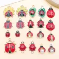 Ladybug enamel alloy charms, detail view of DIY jewelry pendant accessories for necklaces and bracelets. - Enamel Ladybug Series Set / 20 Pieces/Pack (1 Of Each)