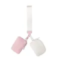 Macaron wristlet key pouch set, portable mini coin purse, card holder and car key storage bag. - Pink/Beige