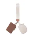 Portable multi-functional wrist strap pouch set, mini card holder and coin purse keychain. - Brown/Beige