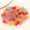 Perles cube en acrylique transparent multicolore accessoires bijoux DIY loisirs creatifs - Perle Carrée (26008) / 100 Pièces (7mm) / Couleurs Mélangées Transparentes