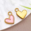 Set de dijes de corazón de esmalte de acero inoxidable, rosa y oro para pulseras collares DIY. - Patrón de Ola Rosa (T1588) / 1 Pieza (9x9x2mm)