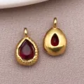 Stainless steel teardrop pendant, red stone DIY jewelry accessory, textured and smooth options. - January Birthstone (T1548) / 7x12x4mm (1 Piece) / Dark Red