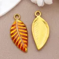 Stainless steel gold plated enameled leaf charms pendant DIY jewelry making accessories set. - Leaf (T1496) / 11x24x2mm (Aperture 2mm) / Yellow