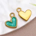 Colgante de corazón de esmalte de acero inoxidable abalorio DIY para pulsera collar pendientes - Patrón de Ola Verde Pavo Real (T1590) / 1 Pieza (9x9x2mm)