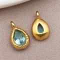 Gold Stainless Steel Teardrop Pendant Blue Crystal Birthstone DIY Jewelry Accessory - March Birthstone (T1557) / 7x12x4mm (1 Piece) / Light Lake Blue