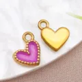 Set de dijes de corazón de esmalte de acero inoxidable, púrpura y oro para joyería. - Patrón de Ola Púrpura (T1591) / 1 Pieza (9x9x2mm)