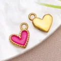 Colgante de corazón esmaltado de acero inoxidable para joyería DIY pulsera collar aretes - Patrón de Ola Rosa Roja (T1592)
