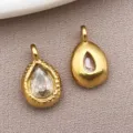 Gold teardrop pendant charm for DIY jewelry making, necklace and earrings accessories. - April Birthstone (T1547) / 7x12x4mm (1 Piece) / White