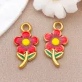 Stainless steel enamel colorful flower pendant charms for DIY jewelry making accessories. - Double-sided Flower (T1502) / 10x20x3mm (Aperture 2.2mm) / Red