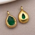 Stainless steel teardrop green stone pendant charm for DIY necklace earrings jewelry making - Emerald Green