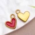Colgante de corazón de esmalte de acero inoxidable en variante rojo y oro para joyas DIY - Patrón de Ola Rojo (T1593)