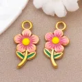 Stainless steel enamel colorful flower pendant DIY jewelry accessories for handmade craft making. - Double-sided Flower (T1503) / 10x20x3mm (Aperture 2.2mm) / Pink