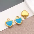 Stainless Steel Blue Enamel Mini Heart Charms DIY Jewelry Pendant Necklace Earrings 3Pcs - Blue