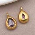 Stainless steel teardrop pendant, purple gemstone DIY necklace charm jewelry accessory variant. - Lavender