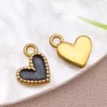 Colgante de corazón de esmalte de acero inoxidable, acabado dorado y negro para joyas DIY. - Patrón de Ola Negro (T1594)