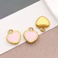 Mini stainless steel pink enamel heart pendants for DIY jewelry making, earrings, and necklaces. - Pink