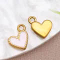 Colgante de corazón de esmalte de acero inoxidable rosa oro abalorio DIY para pulsera - Patrón de Ola Rosa Claro (T1595)