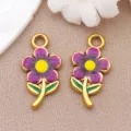 Stainless Steel Purple Enamel Flower Pendant DIY Jewelry Charm Accessory Variant - Double-sided Flower (T1505)