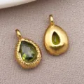 Stainless steel teardrop pendant green birthstone DIY jewelry accessory gold finish - Grass Green