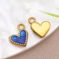 Colgantes de corazón de acero inoxidable, dijes metálicos azules y dorados para joyería DIY. - Patrón de Ola Azul Real (T1597)