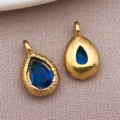Stainless Steel Teardrop Blue Stone Pendant DIY Necklace Earring Charm Jewelry Accessory - Sapphire Blue