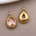 Stainless steel teardrop pendant with pink birthstone DIY jewelry making accessory. - Pink