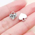 Antique silver alloy bow heart pendant DIY jewelry accessories for bracelet keychain charms. - Small Heart Bow-knot Style (19428) / 1 Piece/Pack (10x9mm) / Antique Silver