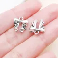 Antique silver bow charm pendant DIY jewelry accessories for bracelet keychain making crafts - Wavy Ribbon Bow-knot Style (19432) / 1 Piece (13x11mm) / Antique Silver