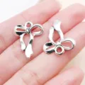 Zinc alloy hollow bow ribbon pendants for DIY bracelets and keychains jewelry making accessories. - Ribbon Bow-knot Style (19433) / 1 Piece/Pack (22x17mm) / Antique Silver