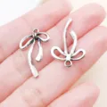 Antique silver bow ribbon zinc alloy DIY pendant charm for bracelet keychain accessories - Hollow Bowknot Style (26991) / 1 Piece/Pack (24.5x15mm) / Antique Silver