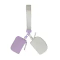 Macaron double pouch wrist strap mini coin purse and portable cards storage bag. - Light Purple / Beige