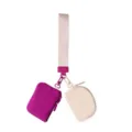Macaron color double pouch wristlet keychain, mini portable waterproof coin card purse bag. - Rose Red/Coral Pink