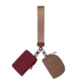 Mini multi-functional wrist bag set with card holder and coin pouch in stylish colors. - Burgundy/Caramel