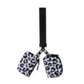 Black white leopard print wristlet strap with dual mini coin pouches compact card holder key bag - Black & White Leopard Print