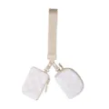 Macaron checkerboard wristlet keychain with mini card holder and coin pouch variant style. - Beige Grid / Beige Grid