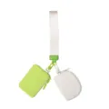 Macaron multi-functional wrist bag with detachable dual coin pouches and strap in lime green. - Green/Off-white