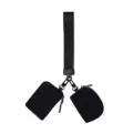 Black multi-functional wrist lanyard with dual mini zipper card holder coin purse sets. - Black