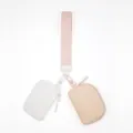 Macaron multi-functional mini wristlet pouch set, portable card pouch pink white. - White/Coral Pink