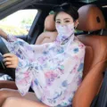 Women sun protection shawl face mask ice silk sleeves driving UV protection floral cape. - Colorful Splash Ink