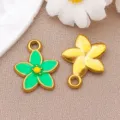Stainless steel green enamel flower charm pendant DIY jewelry making accessory shiny gold rim. - Single-sided Flower (T1510)
