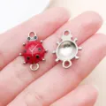 Pendentif coccinelle en alliage bijoux DIY accessoires double anneau rouge noir breloques - Coccinelle à Double Crochet (27013) / 1 pièce (20x14mm) / Base Argentée Rouge